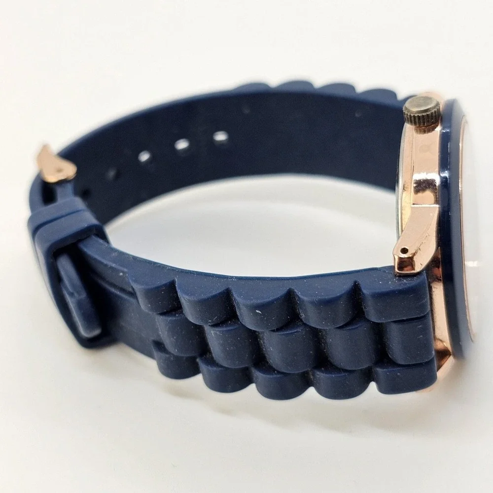 Unisex‎ Watch 38MM Blue Dial Blue Gold Case Blue Plastic Band Straps New Battery
